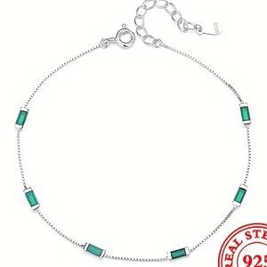 Dainty Silver and Green Gemstone Bracelet with Fine Chain